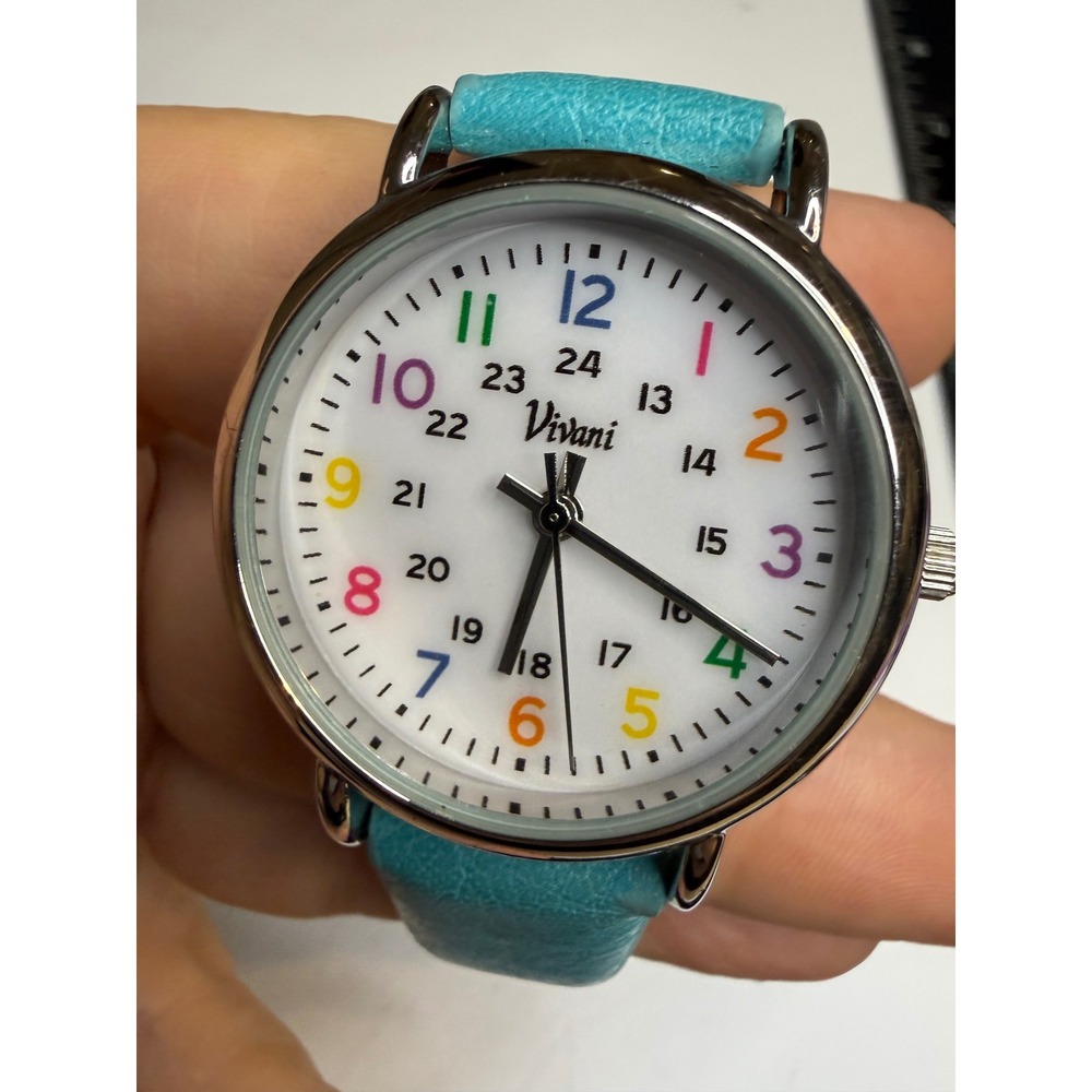 Vivani Rainbow Number Watch Silver Tone Turquoise Blue Strap WA06187KL